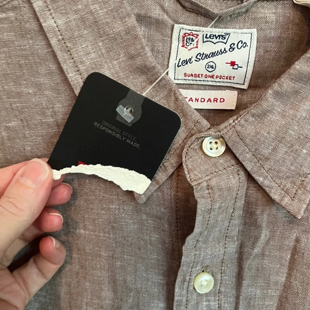 Levis Mens XXL Sunset One Pocket Linen Short Sleeve Button Down Brown Minimalist